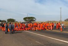 Trabalhadores da duplicação da BR-153 fecham pedágio em protesto e liberam passagem de veículos sem cobrança
