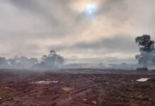 Defesa Civil combate incêndio em área de descarte de galhos em Regente Feijó